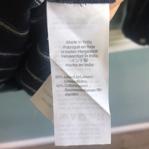 J. Crew Linen Tie Waist Long Sleeve Top Indigo Gauze Stripe SZ 8. Coastal - Picture 11 of 11